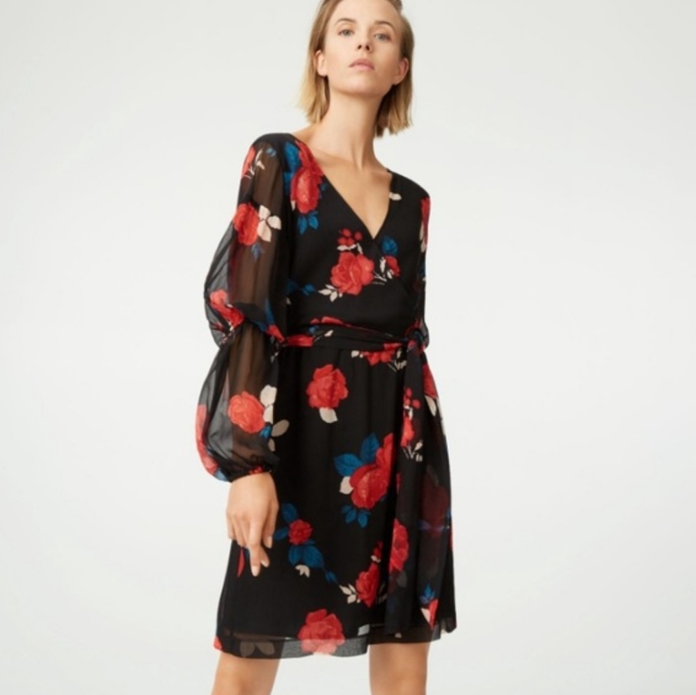 Club Monaco Silk Jowdie Floral Wrap Dress